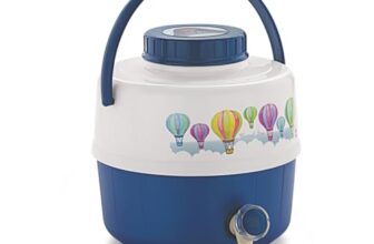Cello Travel Star Pastic Insulated Water Jug | Inner Stainless Steel Jug | Hot & Cold | Easy to Carry | 5 litres, CLO_WJUG_TRVL Star_5L_WBLUE, White & Blue