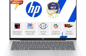 HP Omnibook 5 OLED, Snapdragon X Processor (16GB LPDDR5x,1TB SSD) 2K OLED, Micro-Edge, 16”/40.6cm, Win11, M365*Office24, Glacier Silver, 1.59kg, fb0001QU, FHD Camera, Backlit, Next-Gen AI Laptop
