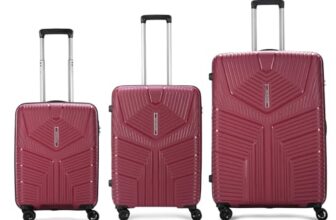 Aristocrat Set Of 3 Prime 3 Pc Cabin 55Cm(Small) Check-In 66Cm(Medium) Check-In 75Cm(Large) 8 Wheels Trolley Bags For Travel Hard Case Luggage, Combination Lock (Red) | 3-Year Warranty