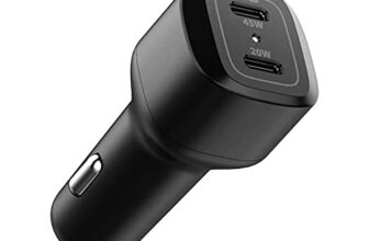 Spigen Total 65W(45W+20W) Fast Charging Car Charger Adapter, Usb-C Dual Port, Pd3.0, For Iphone 17/16/15/14 Series, Galaxy S25/24/23, Earbuds, Tablet & More (Pc2000) – Black