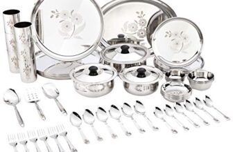 Amazon Brand – Solimo Stainless Steel Dinnerware Set, 61 Pieces