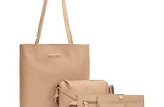 Bagsy Malone Women’S Vegan Leather Stylish Tote Bag Pack Of 5 | Ladies Purse Handbag (Beige)
