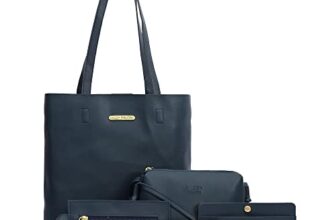 Bagsy Malone Women’S Vegan Leather Stylish Tote Bag Pack Of 5 | Ladies Purse Handbag (Blue)