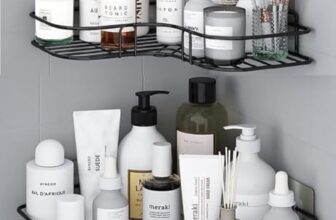 BASEVEL Metal (Pack of 2 Self-Adhesive Shelf/Storage Organizer for Bathroom and Corner Wall Mounted Rack Shelf Bathroom Accessories Storage Rack (No Drilling-Shelf Adhesive) (Black Style 1)