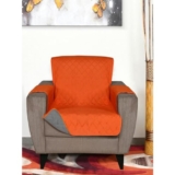 @Home By Nilkamal Solid Polyester 1 Seater Sofa Cover | Reversible & Quilted Sofa Cover | Washable Couch Cover With Non Slip Foam| Set Of 1-179 X 165 Cm | Orange & Grey