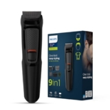 Philips India’S No.1 Men’S Trimmer | Self Sharpening Blades | Single Stroke Grooming I 9 In1 Face, Nose And Body I 2 +1* Year Warranty | No Oil Needed I 60 Min Runtime I Mg3710/65,Black