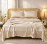Vas Collections Satin Bedsheet King Size (108 X 108 Inches) | 300 Tc Ultra Soft Silky Smooth Satin Bed Sheet With 2 Pillow Covers | Luxury Satin Bedsheets For Double Bed (Soft Amber)