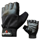 Aprodo Beginner Gym Gloves With Wrist Support Strap | 1 Pair – Free Size (Black) | Fitness Gloves With Leather Foam Fabric | Wrist Band For Dumbbell, Exercise & Gym Workout