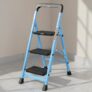 Flipzon Stepiva 3-Step Foldable Steel Ladder With Support Handle & Tool Tray | Knee Guard, Ribbed Anti-Slip Steps, Anti-Skid Rubber Shoes | Heavy-Duty Household Ladder (Sky-Blue & Black)