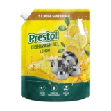 Amazon Brand – Presto! Dishwash Gel | Lemon | 5 L Refill Value Pack | Dishwash Liquid | Cuts Through Grease | Safe On Hands