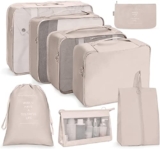 Oceanevo 8 Pcs Packing Cubes For Travel, Travel Organizer Bags For Luggage, Suitcase With Toiletry Pouch And Shoe Bag – Set Of 8 – Beige